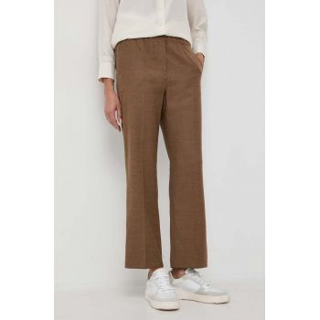 Weekend Max Mara pantaloni de lana culoarea maro, drept, high waist