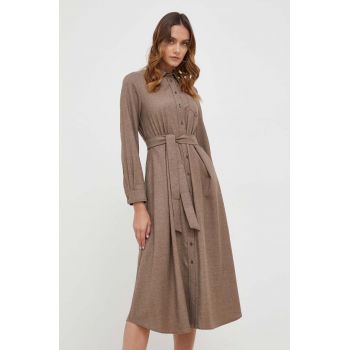 Weekend Max Mara rochie din lana culoarea maro, midi, evazati