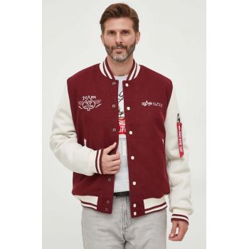 Alpha Industries geaca bomber Varsity Air Force Jacket barbati, culoarea bordo, de tranzitie ieftina