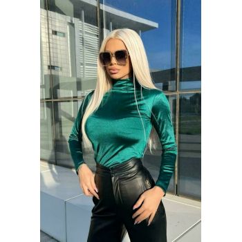 Maleta Dama din Lycra Lucios, pe Gat, cu Maneca Lunga, Verde