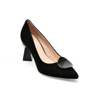 Pantofi EPICA negri, H481, din piele intoarsa