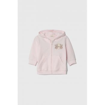 United Colors of Benetton bluza bebe culoarea roz, cu glugă, cu imprimeu