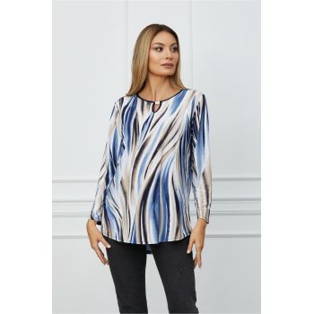 Bluza Adelina cu imprimeu albastru si bej