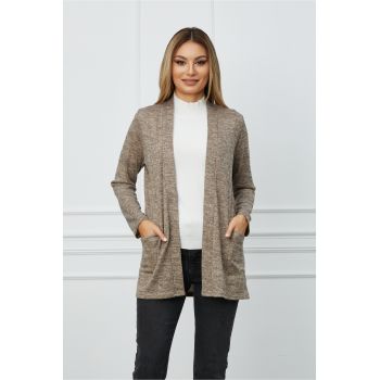 Cardigan Daniela bej cu buzunare
