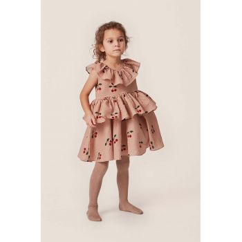 Konges Sløjd rochie din bumbac pentru copii culoarea bej, mini, evazati