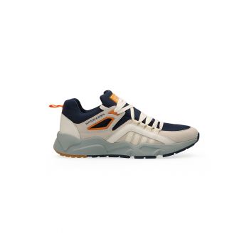 Pantofi sport low-cut cu garnituri de piele si material textil