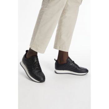 Pantofi sport low-cut de piele cu garnituri cu monograma