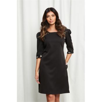 Rochie Ella Collection Naty neagra cu broderie bej la reducere