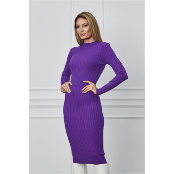 Rochie Maria mov casual din tricot reiat