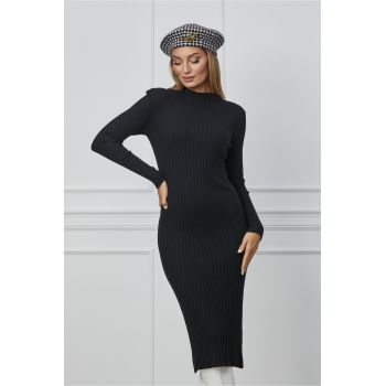Rochie Maria neagra casual din tricot reiat