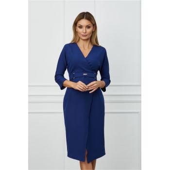 Rochie Maria office bleumarin cu aspect petrecut si curea in talie ieftina