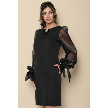 Rochie MBG neagra cu maneci din organza