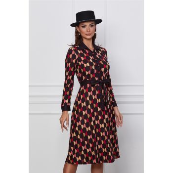 Rochie Sorana neagra cu buline somon