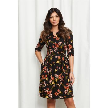 Rochie Vera neagra cu flori maro