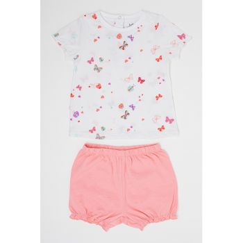 Set de tricou si pantaloni scurti din bumbac cu imprimeu - 2 piese