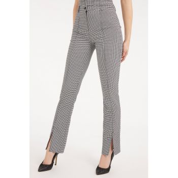 Pantaloni cu talie inalta si model houndstooth