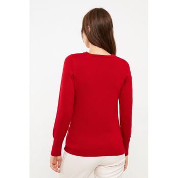 Plulover slim fit cu decolteu la baza gatului
