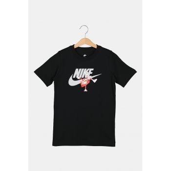 Tricou cu decolteu la baza gatului si imprimeu logo Futura