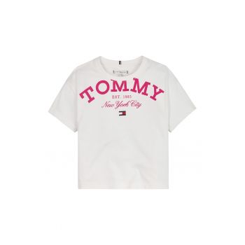 Tricou cu imprimeu logo si decolteu la baza gatului