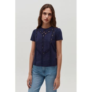 Tricou de bumbac cu garnituri de dantela