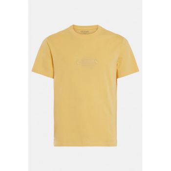 Tricou din bumbac cu decolteu la baza gatului si broderie logo