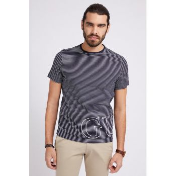 Tricou slim fit in dungi cu logo brodat
