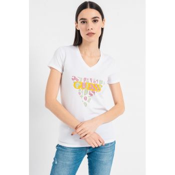 Tricou cu logo si decolteu in V