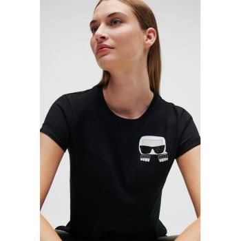 Tricou de bumbac organic cu aplicatii cu strasuri Ikonik