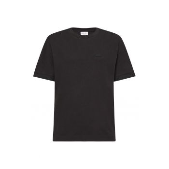 Tricou de bumbac organic cu decolteu la baza gatului si logo