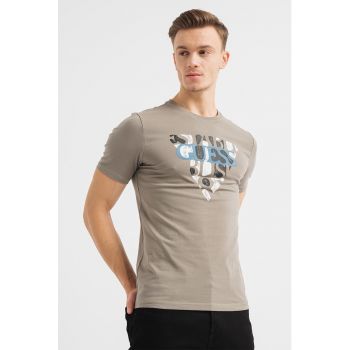 Tricou slim fit cu logo contrastant