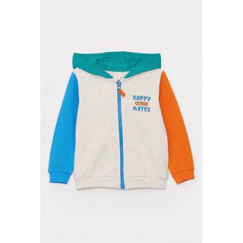 Hanorac din amestec de bumbac cu fermoar si model colorblock