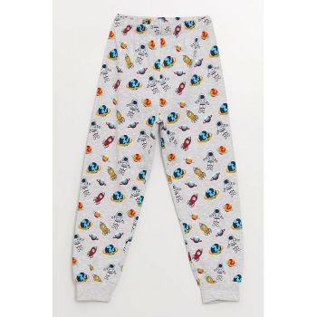 Pijama cu imprimeu grafic si pantaloni lungi