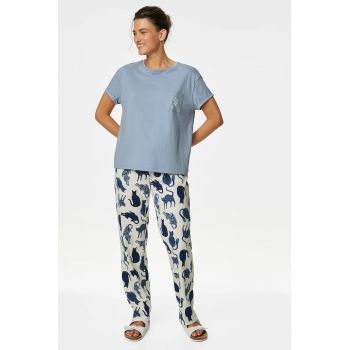 Pijama cu imprimeu si maneci scurte