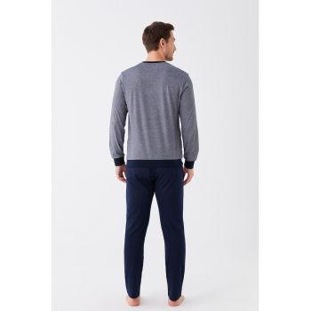 Pijama cu pantaloni lungi si decolteu in V