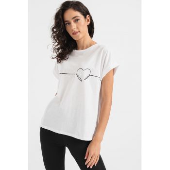 Tricou de bumbac cu imprimeu cu inimi Colbi