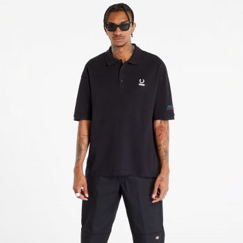 FRED PERRY x RAF SIMONS Embroidered Oversized Polo T-Shirt Black