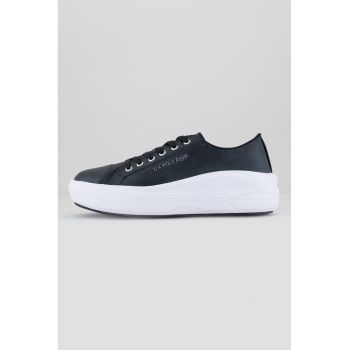 Pantofi sport wedge de piele ecologica cu detalii logo