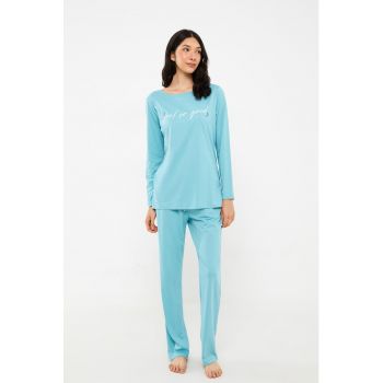 Pijama lunga de bumbac cu text