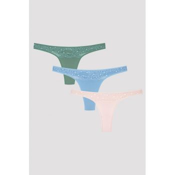 Set de chiloti tanga cu insertii de dantela - 3 perechi