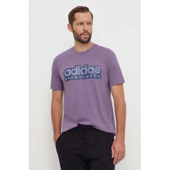 adidas tricou din bumbac barbati, culoarea violet, cu imprimeu ieftin