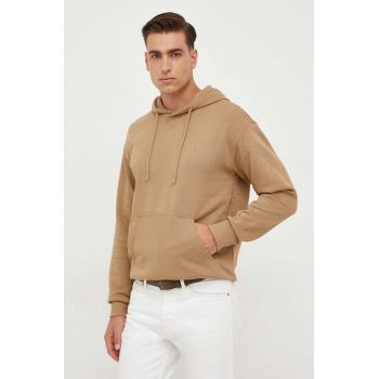 United Colors of Benetton bluza barbati, culoarea maro, cu glugă, neted