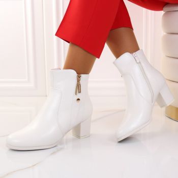 Botine cu toc patrat albe Aspasia