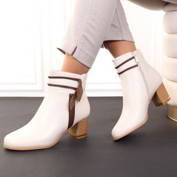 Botine cu toc patrat crem Rodica
