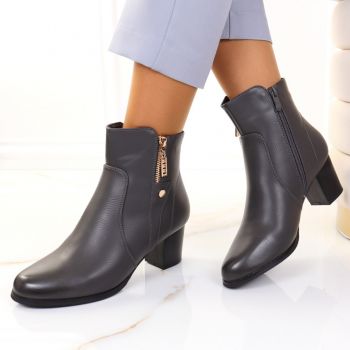 Botine cu toc patrat gri Aspasia