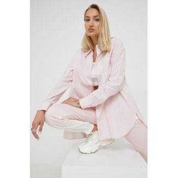 HUGO camasa din bumbac femei, culoarea roz, cu guler clasic, relaxed
