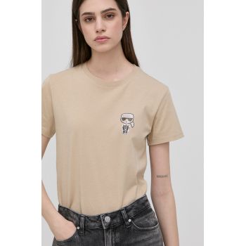 Karl Lagerfeld tricou din bumbac culoarea bej