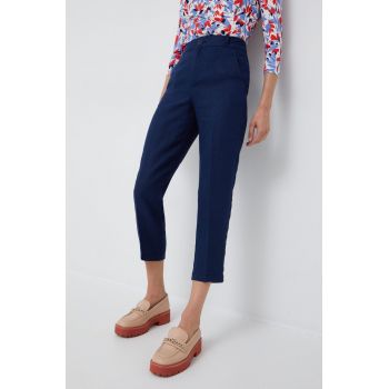 United Colors of Benetton pantaloni din in femei, culoarea albastru marin, drept, high waist