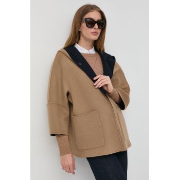 Weekend Max Mara palton din lână pe două fețe culoarea albastru marin, de tranzitie, oversize