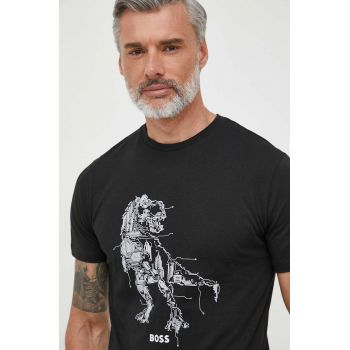 Boss Orange tricou din bumbac BOSS ORANGE culoarea negru, cu imprimeu