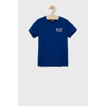 EA7 Emporio Armani Tricou de bumbac pentru copii culoarea albastru marin, cu imprimeu